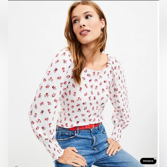 LOFT Floral Puff Sleeve Square Neck Top - Picture 2 of 3